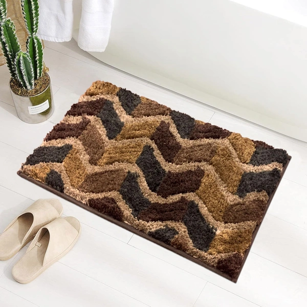 Luxe Home International Luxe Home Macau Zigzag Bath Mat (40x60 cm) Super Soft Microfiber, Anti Slip Backing, Washable Bathroom Mat Perfect for Bedroom - Taupe - 40x60 cm, Taupe