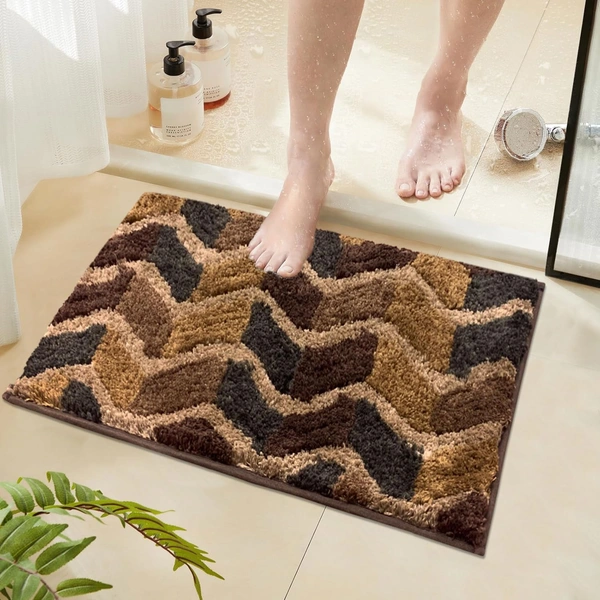 Luxe Home International Luxe Home Macau Zigzag Bath Mat (40x60 cm) Super Soft Microfiber, Anti Slip Backing, Washable Bathroom Mat Perfect for Bedroom - Taupe - 40x60 cm, Taupe