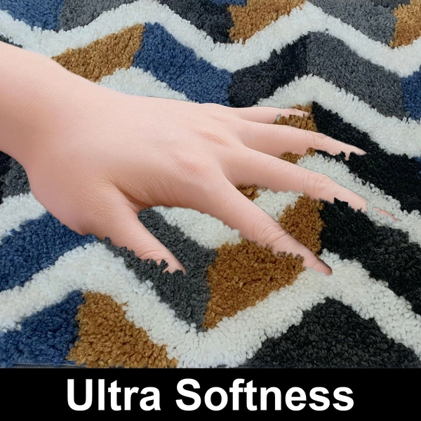 Luxe Home International Macau Zigzag Bath Mat (40x60 cm) Super Soft Microfiber, Anti Slip Backing, Washable Bathroom Mat Perfect for Bedroom - Yellow - 40x60 cm, Yellow