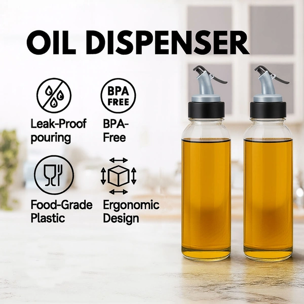 Luxe Home International Luxe Home Plastic Oil Dispenser 500ml | Transparent, Leak-Proof, BPA-Free Oil Bottle For Cooking Oils & Vinegar | Kitchen Accessories Items For Home | Pack of 2 - Large, Transparent