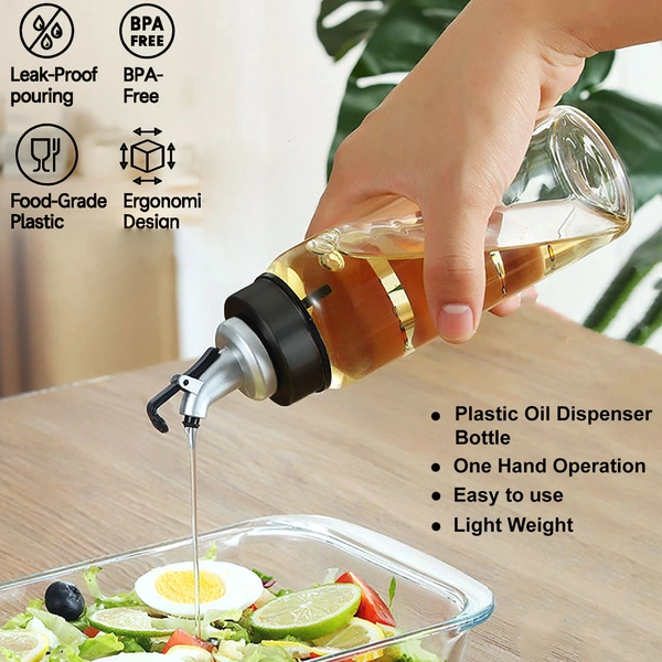 Luxe Home International Luxe Home Plastic Oil Dispenser 500ml | Transparent, Leak-Proof, BPA-Free Oil Bottle For Cooking Oils & Vinegar | Kitchen Accessories Items For Home | Pack of 2 - Large, Transparent