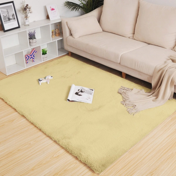Luxe Home Rabbit Fur Soild CarpetSuper Soft, Anti-Slip, Washable, Rectangle, for Livingroom Rug, in Bedroom Rug (Gold, 3x5 Feet)