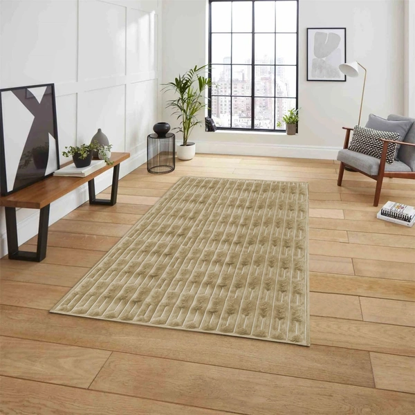 Luxe Home Rabbit Tail Fur Carpet Super Soft, Washable, Anti Skid Carpets for Home, Bedroom, Livingroom - (3x5 Feet, Beige)