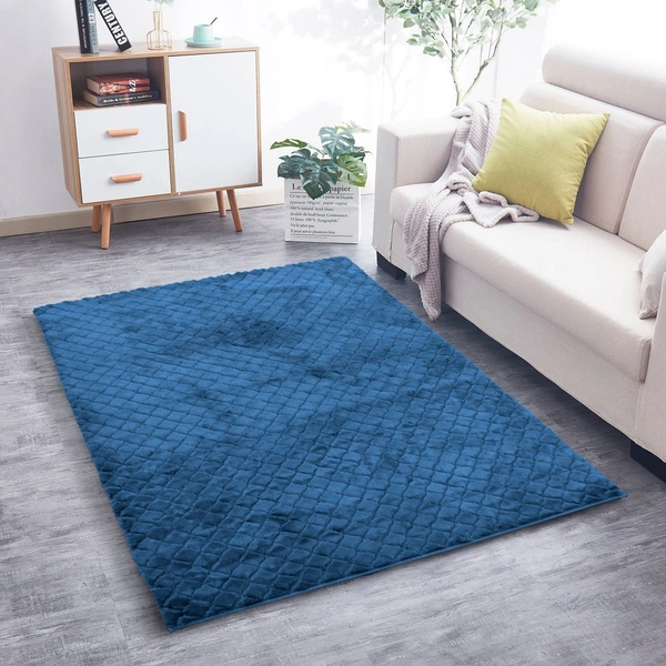 Luxe Home International Luxe Home Ruffle Floor Rug Rabbit Fur 1000 GSM Living Room Foot Mats Anti Skid Water Absorbent Easy Machine Washable Rug for Bedroom | Floor | 6 X 9 Ft | Blue | Pack of 1 - 6X9, Blue