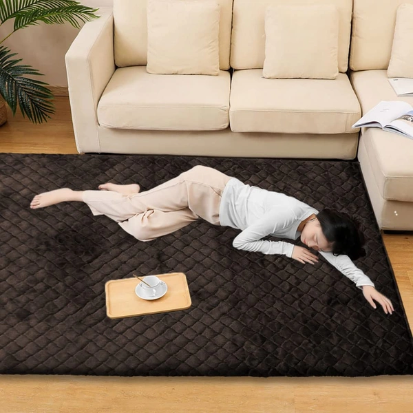 Luxe Home International Luxe Home Ruffle Floor Rug Rabbit Fur 1000 GSM Living Room Foot Mats Anti Skid Water Absorbent Easy Machine Washable Rug for Bedroom | Floor | 6 X 9 Ft | Chocolate | Pack of 1 - 6X9, Chocolate