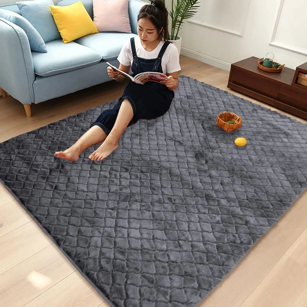 Luxe Home International Luxe Home Ruffle Floor Rug Rabbit Fur 1000 GSM Living Room Foot Mats Anti Skid Water Absorbent Easy Machine Washable Rug for Bedroom | Floor | 6 X 9 Ft | Grey | Pack of 1 - 6X9, Grey