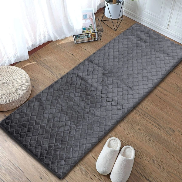 Luxe Home International Luxe Home Runner 1000 GSM Rebbit Fur Anti Skid Slip Water Absorbent Machine Washable and Quick Dry Auatria Rugs ( Grey , 2 Ft x 5 Ft , Pack of 1 ) - 2x5 Ft, Grey