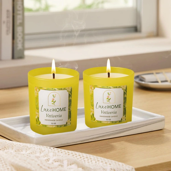 Luxe Home Scented Glass Jar Candles Set |Scented Candle Set of 2 |Premium Fragrance Jar Candle for Home Decor & Relaxation | Non- Toxic Long Burning, Elegant Candle. (Pack of 2)