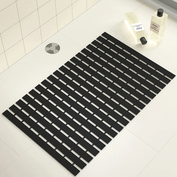 Luxe Home Shower Bath Mat are Non-Slip with Heavy Duty Rubber for Bathroom Indoor or Outdoor, Bathtub, Kitchen, and Floor Mats (Black, 17x24 Inch, Pack of 1)