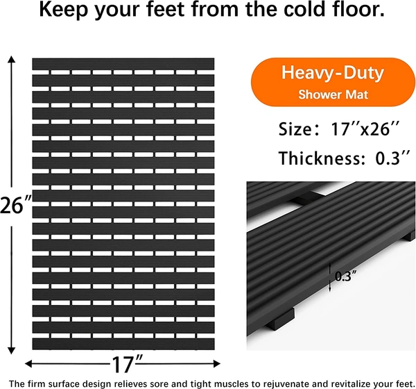 Luxe Home International Luxe Home Shower Bath Mat are Non-Slip with Heavy Duty Rubber for Bathroom Indoor or Outdoor, Bathtub, Kitchen, and Floor Mats (Black, 17x24 Inch, Pack of 1) - 43x65 cm, Black