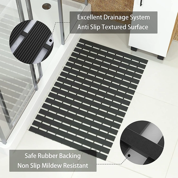 Luxe Home International Luxe Home Shower Bath Mat are Non-Slip with Heavy Duty Rubber for Bathroom Indoor or Outdoor, Bathtub, Kitchen, and Floor Mats (Black, 17x24 Inch, Pack of 1) - 43x65 cm, Black