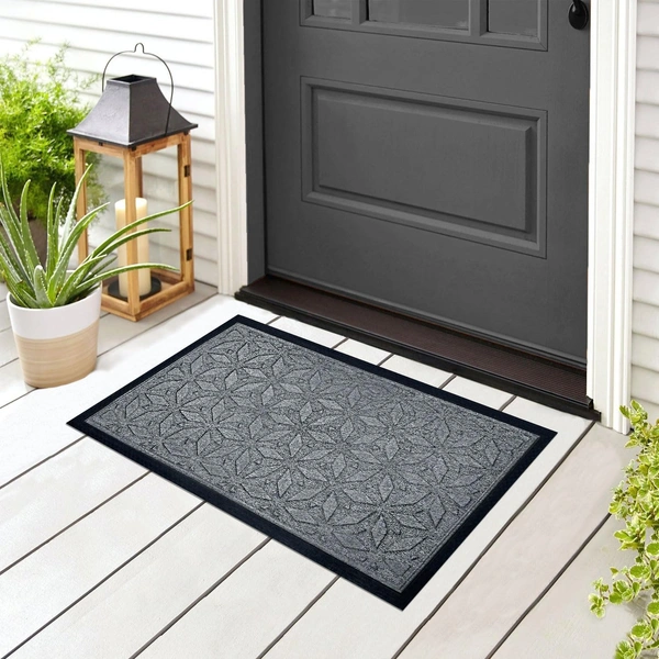 Luxe Home International Luxe Home Star Rubber Coir Door Mat Anti Slip Doormat for Indoor and Outdoor (Silver, 45cm x 75cm) - 45x75 cm, Silver
