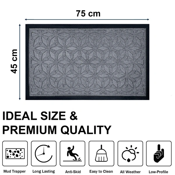 Luxe Home International Luxe Home Star Rubber Coir Door Mat Anti Slip Doormat for Indoor and Outdoor (Silver, 45cm x 75cm) - 45x75 cm, Silver