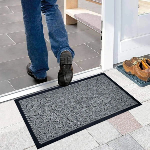 Luxe Home International Luxe Home Star Rubber Coir Door Mat Anti Slip Doormat for Indoor and Outdoor (Silver, 45cm x 75cm) - 45x75 cm, Silver