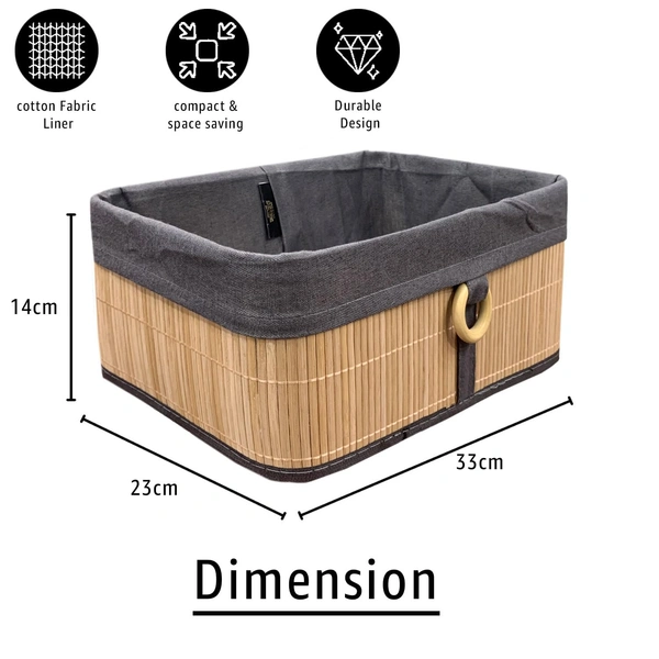 Luxe Home International Luxe Home Stripe Storage Box Bamboo (33x23x14 cm) Eco-Friendly, Foldable Basket for Home (Beige, Pack of 1) - 33x23x14 cm, Beige