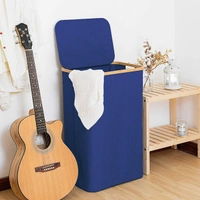 Luxe Home International Luxe Home Tall Laundry Hamper with Bamboo Frame - 40L x 30W x 60H cm - Collapsible Fabric Laundry Basket - Stylish Blue Clothes Storage Organizer for Home and Dorms - Big Laundry Basket 40x60 Cm, Navy