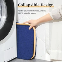 Luxe Home International Luxe Home Tall Laundry Hamper with Bamboo Frame - 40L x 30W x 60H cm - Collapsible Fabric Laundry Basket - Stylish Blue Clothes Storage Organizer for Home and Dorms - Big Laundry Basket 40x60 Cm, Navy