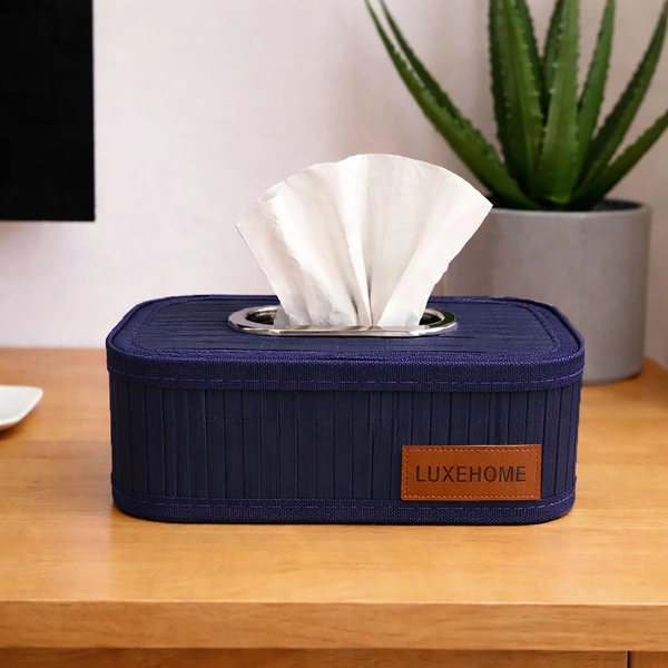 Luxe Home Tissue Pepper Holder, Decorative Bamboo Napkin or Tissue Holder Box for Bathroom, Kitchen Use, Dinner Table, Toilet, Car Deashboard, Restaurant (Blue, 24x14x9 cm)