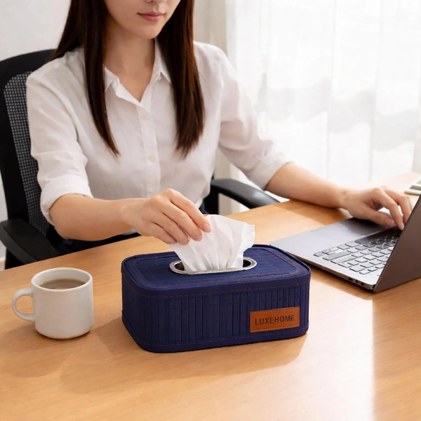 Luxe Home International Luxe Home Tissue Pepper Holder, Decorative Bamboo Napkin or Tissue Holder Box for Bathroom, Kitchen Use, Dinner Table, Toilet, Car Deashboard, Restaurant (Blue, 24x14x9 cm) - 24x14x9 CM, Blue
