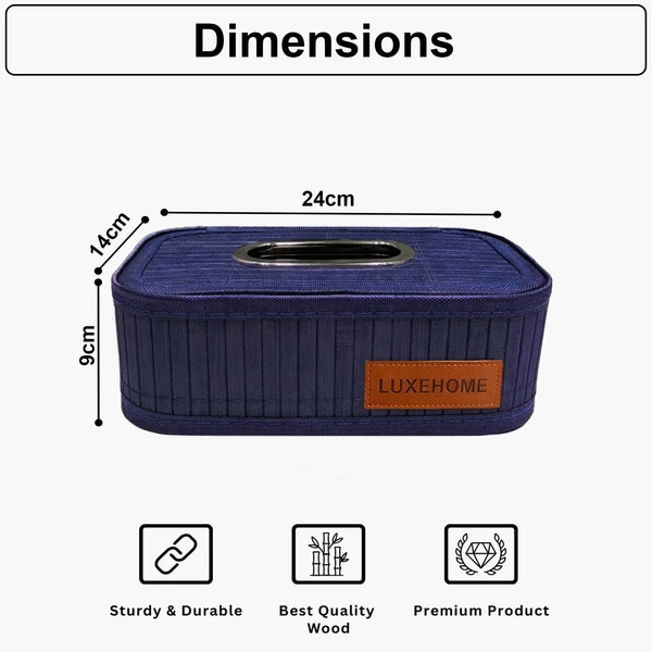 Luxe Home International Luxe Home Tissue Pepper Holder, Decorative Bamboo Napkin or Tissue Holder Box for Bathroom, Kitchen Use, Dinner Table, Toilet, Car Deashboard, Restaurant (Blue, 24x14x9 cm) - 24x14x9 CM, Blue