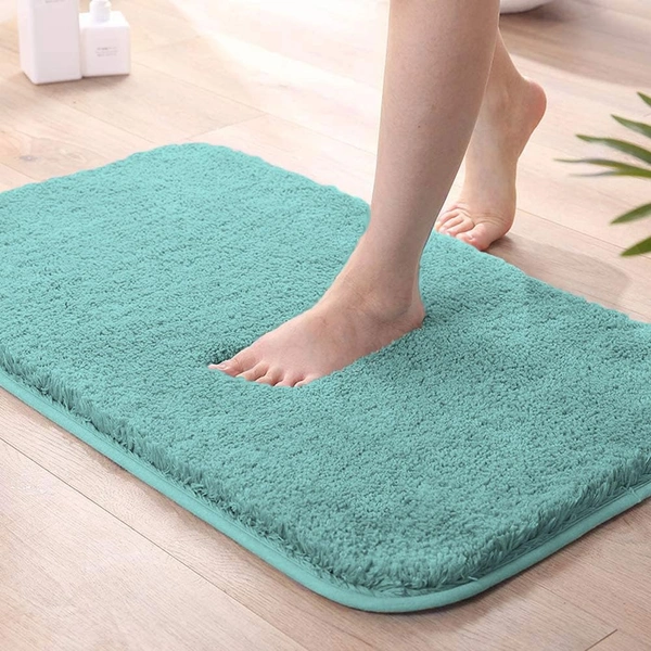 Luxe Home Vegas Microfiber Bath Mat Super Soft Non Slip Washable Mat for Bathroom, Kitchen, Bedroom, and Home (40x60 cm, Aqua) Pack of 1, Rectangular