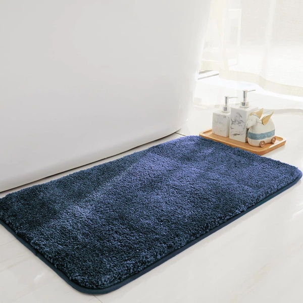 Luxe Home International Bathmat Newman Microfiber 2500 GSM Anti Slip ( Navy Blue, 45x75 cm, Pack of 1 ) - 45x75 cm, Navy Blue