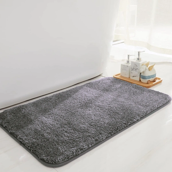 Luxe Home International Bathmat Newman Microfiber 2500 GSM Anti Slip ( Silver, 45x75 cm, Pack of 1 ) - 45x75 cm, Silver