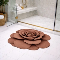 Luxe Home International Mat 3D Rose Flower Shaped Floral Design, Soft, Anti Slip Skid, Floor Mat for Bathroom, Bedroom, Living Room, Balcony (Brown, 67x71 cm) - 67x71 cm, Brown Rose