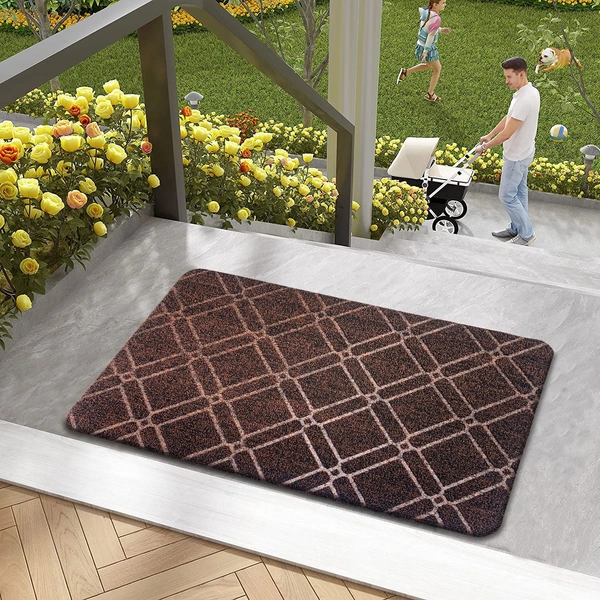 Luxe Home International Phuket PVC Loop Utility Anti-Fatigue Kitchen Mat Non-Slip Cushioned Comfort Mat - Plaid Pattern Standing Desk Mat - Waterproof and Easy to Clean for Home and Office - 40x60 cm, Brown