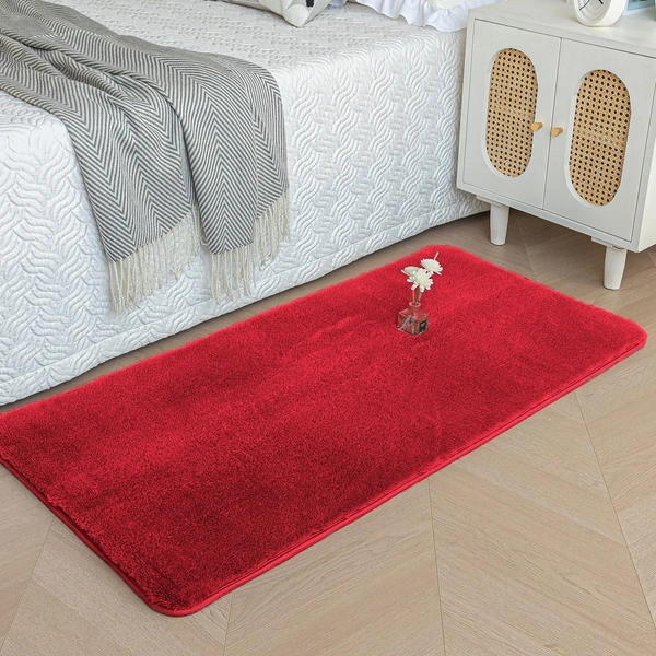 Luxe Home International Ruffle Bath Mat Rabbit Fur 1000 Gsm Bathroom Door Rectangular Foot Mats Anti Skid Water Absorbent Easy Machine Washable Rug For Entrance|Kitchen Floor|60X90Cm|Maroon|Pack Of 1 - 60x90 cm, Maroon