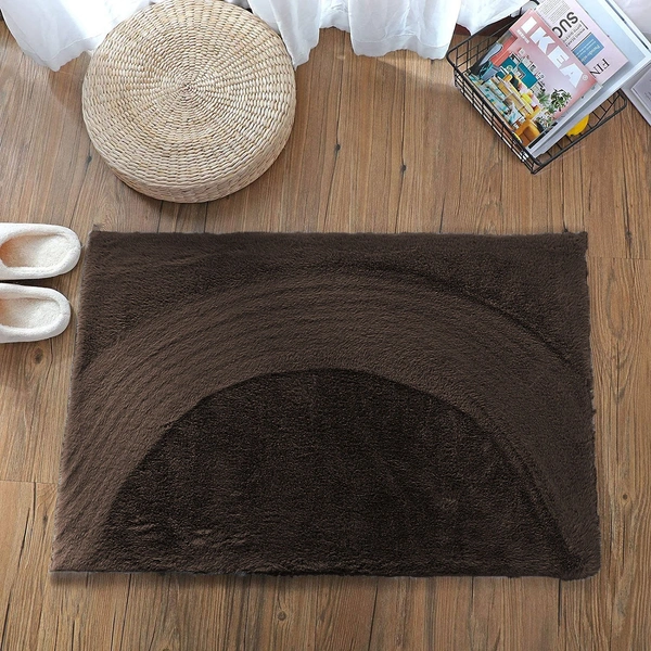 Luxe Home International Ruffle Bath Mat Rabbit Fur 1000 Gsm Bathroom Door Rectangular Foot Mats Anti Skid Water Absorbent Easy Machine Washable Rug For Entrance(40 X 60 Cm,Chocolate,Pack Of 1) - 40x60 cm, Chocolate