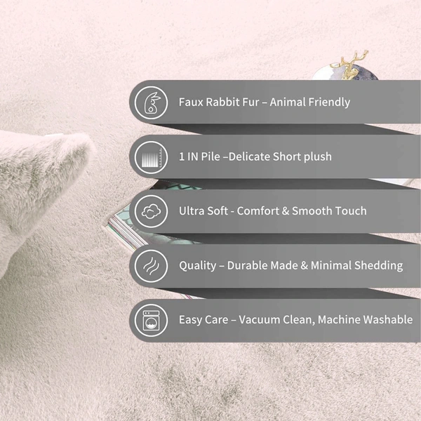 Luxe Home International Rectangular Carpet Super Soft Anti Skid Rabbit Fur (1000 Gsm) Bathroom Mats For Bedroom, Door, Kitchen Floor (4 X 6 Ft, Skin) Pack Of 1 - 4x6 Ft, Skin