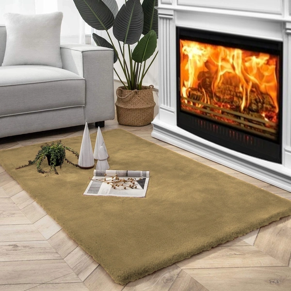 Luxe Home International Ruffle Rectangular Floor Rug Rabbit Fur 1000 GSM Living Room Foot Mats Anti Skid Water Absorbent Easy Machine Washable Rug For Bedroom | Floor | 3 X 5 Ft | Mocka | Pack Of 1 - 3x5 Ft, Mocka