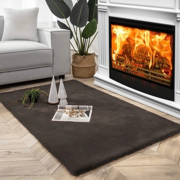 Luxe Home International Ruffle Floor Rug Rabbit Fur 1000 Gsm Living Room Foot Mats Anti Skid Water Absorbent Easy Machine Washable Rectangular Rug For Bedroom|Floor|3 X 5 Ft|Cocoa|Pack Of 1 - 3x5 Ft, Cocoa