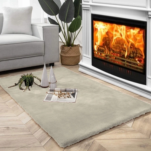 Luxe Home International Ruffle Floor Rug Rabbit Fur 1000 Gsm Living Room Foot Mats Anti Skid Water Absorbent Easy Machine Washable Rectangular Rug For Bedroom|Floor|3 X 5 Ft|Beige|Pack Of 1 - 3x5 Ft, Beige
