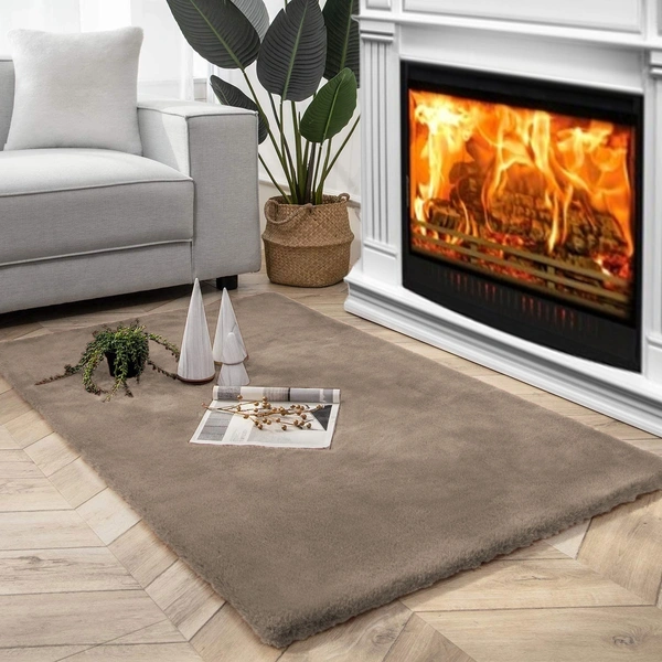 Luxe Home International Ruffle Floor Rug Rabbit Fur 1000 Gsm Living Room Foot Mats Anti Skid Water Absorbent Easy Machine Washable Rectangular Rug For Bedroom|Floor|3 X 5 Ft|Taupe|Pack Of 1 - 3x5 Ft, Taupe