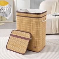 Luxe Home International Rectangle Bamboo Laundry Basket for Clothes with Chain Lid | Eco-Friendly, Foldable & Lightweight Organizer (Natural, 40x30x60 cm, Pack of 1) - 40x30x60cm, Chain Natural