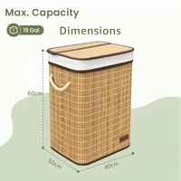 Luxe Home International Rectangle Bamboo Laundry Basket for Clothes with Chain Lid | Eco-Friendly, Foldable & Lightweight Organizer (Natural, 40x30x60 cm, Pack of 1) - 40x30x60cm, Chain Natural