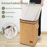 Luxe Home International Rectangle Bamboo Laundry Basket for Clothes with Chain Lid | Eco-Friendly, Foldable & Lightweight Organizer (Natural, 40x30x60 cm, Pack of 1) - 40x30x60cm, Chain Natural