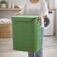 Luxe Home International Rectangle Bamboo Laundry Basket for Clothes with Lid Strap Lock | Eco-Friendly, Foldable & Lightweight Organizer (Green, 40x30x50 cm, Pack of 1) - 40x30x50cm, Strap Green