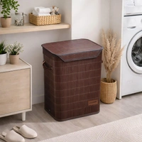 Luxe Home International Rectangle Bamboo Laundry Basket for Clothes with Lid Strap Lock | Eco-Friendly, Foldable & Lightweight Organizer (Brown, 40x30x50 cm, Pack of 1) - 40x30x50cm, Strap Brown