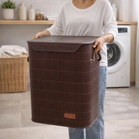 Luxe Home International Rectangle Bamboo Laundry Basket for Clothes with Lid Strap Lock | Eco-Friendly, Foldable & Lightweight Organizer (Brown, 40x30x50 cm, Pack of 1) - 40x30x50cm, Strap Brown