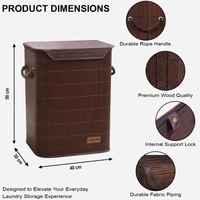 Luxe Home International Rectangle Bamboo Laundry Basket for Clothes with Lid Strap Lock | Eco-Friendly, Foldable & Lightweight Organizer (Brown, 40x30x50 cm, Pack of 1) - 40x30x50cm, Strap Brown