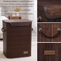 Luxe Home International Rectangle Bamboo Laundry Basket for Clothes with Lid Strap Lock | Eco-Friendly, Foldable & Lightweight Organizer (Brown, 40x30x50 cm, Pack of 1) - 40x30x50cm, Strap Brown
