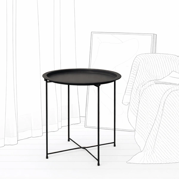 Luxe Home International Round Metal Side Table for Living Room & Bedroom Modern Bedside Table, Coffee Table, Corner Table with Sturdy Iron Frame, 33x33x48-Small - 33x33x48cm, Black