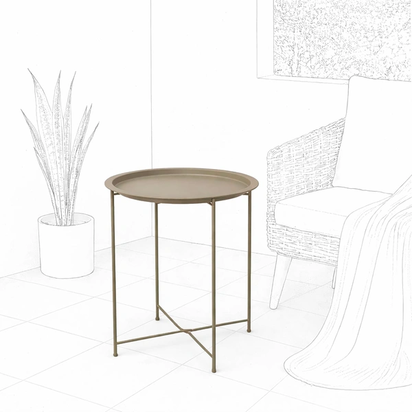 Luxe Home International Round Metal Side Table for Living Room & Bedroom Modern Bedside Table, Coffee Table, Corner Table with Sturdy Iron Frame, Silver, 33x33x48-Small - 33x33x48cm, Taupe