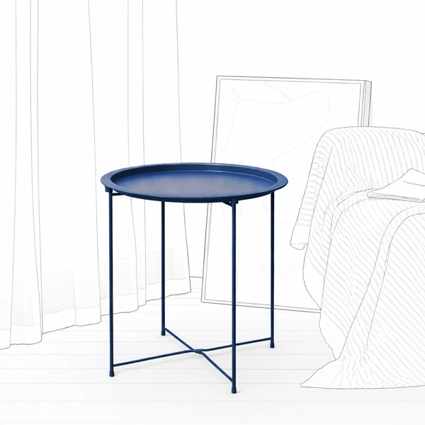Luxe Home International Round Metal Side Table for Living Room & Bedroom Modern Bedside Table, Coffee Table, Corner Table with Sturdy Iron Frame, Black, 33x33x48-Small - 33x33x48cm, Blue