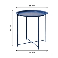 Luxe Home International Round Metal Side Table for Living Room & Bedroom Modern Bedside Table, Coffee Table, Corner Table with Sturdy Iron Frame, Black, 33x33x48-Small - 33x33x48cm, Blue