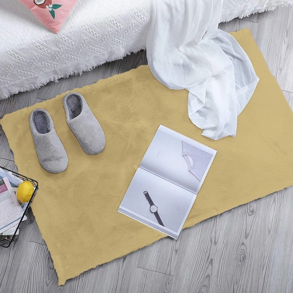 Luxe Home International Ruffle Bath Mat Rabbit Fur 1000 Gsm Bathroom Door Rectangular Foot Mats Anti Skid Water Absorbent Easy Machine Washable Rug For Entrance|Kitchen Floor|45X75 Cm|Gold|Pack Of 1 - 45x75 cm, Gold
