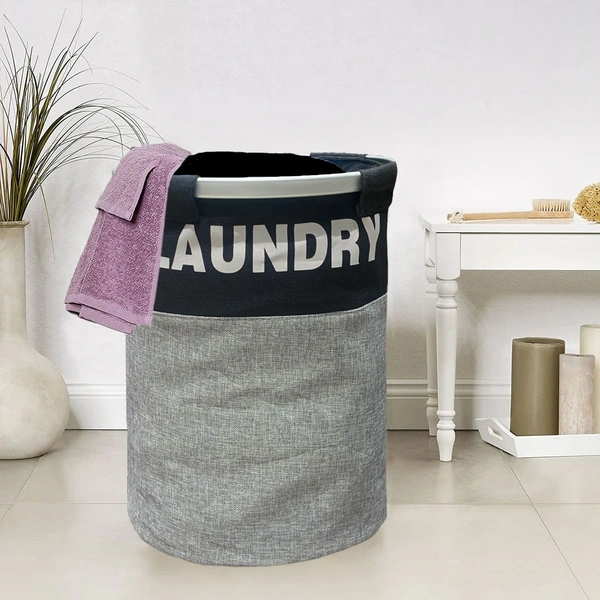 Luxe Home International Laundry Basket for Clothes Foldable, Waterproof Premium Aluminum Laundry Hamper Perfect for Bathroom, Bedroom, Kitchen (Round) Black - 40x40x55 Cm, Black